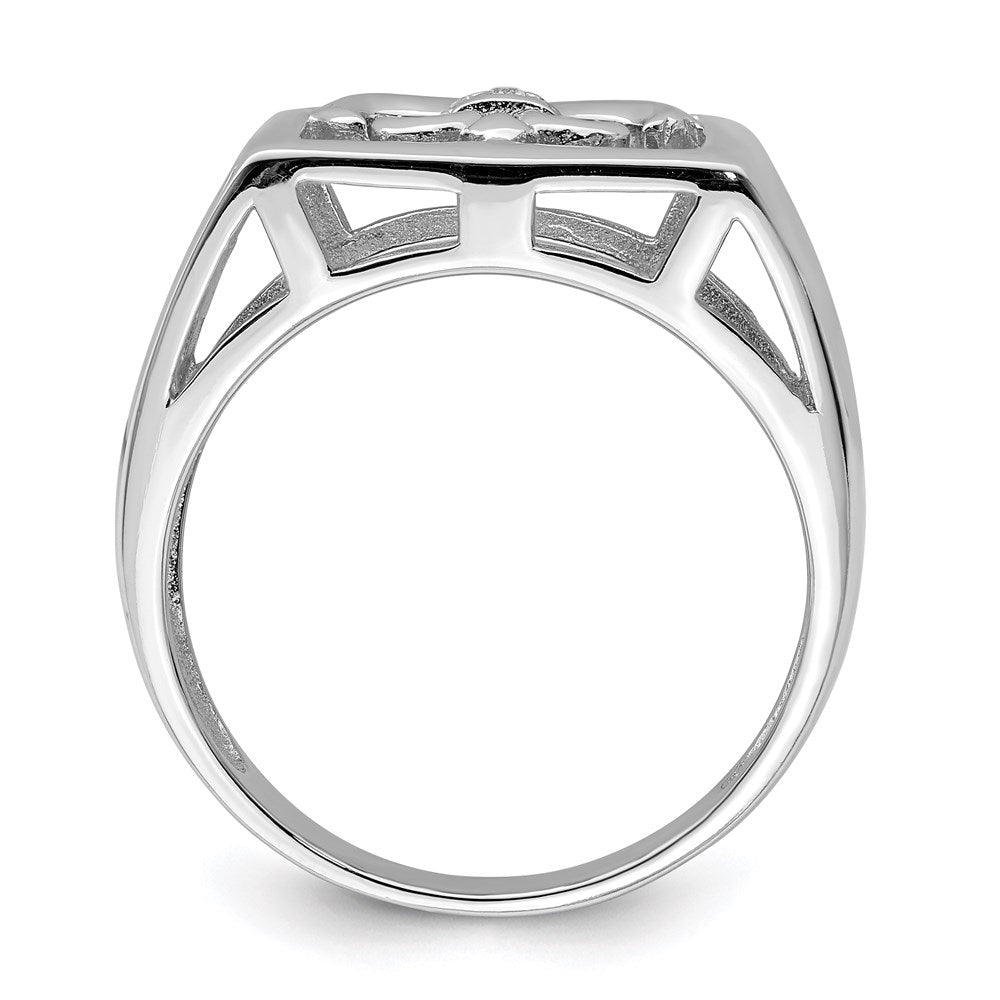 Sterling Silver Rhodium Plated Cz Fleur De Lis Ring
