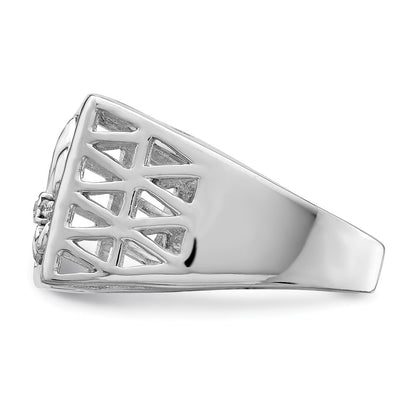 Sterling Silver Rhodium Plated Cz Fleur De Lis Ring