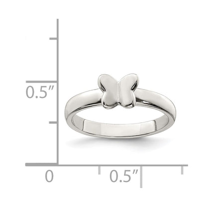 Sterling Silver Rhodium Plated Polished Butterfly Children'S Ring