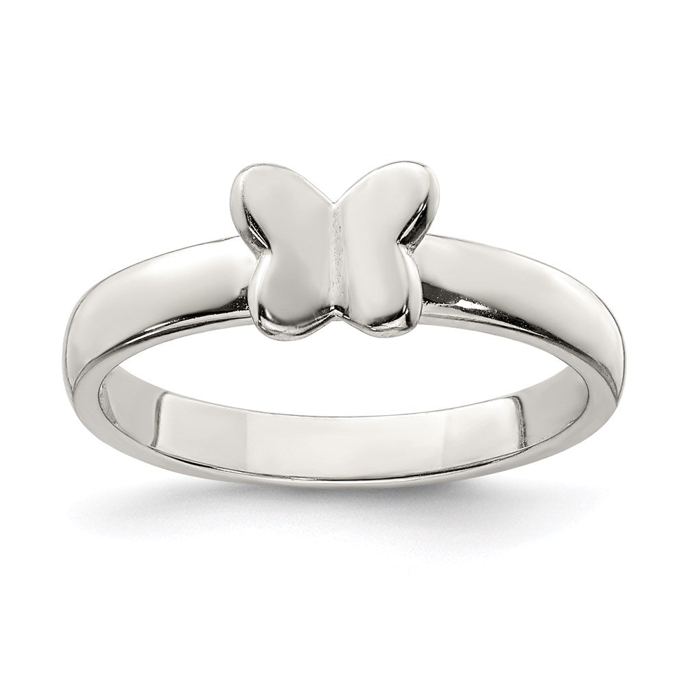 Sterling Silver Rhodium Plated Polished Butterfly Children'S Ring