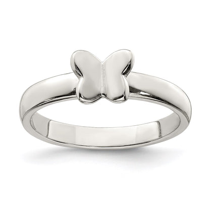 Sterling Silver Rhodium Plated Polished Butterfly Children'S Ring