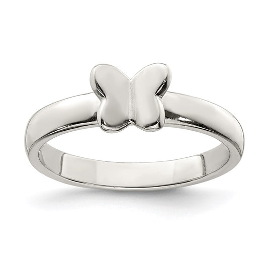 Sterling Silver Rhodium Plated Polished Butterfly Children'S Ring