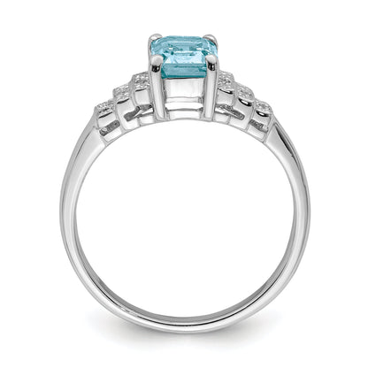 Sterling Silver Rhodium Plated Diamond & Light Swiss Blue Topaz Ring (Size 8 Only)