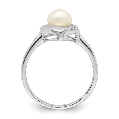 Sterling Silver Rhodium Plated Diamond And Fw Cultured Pearl Ring