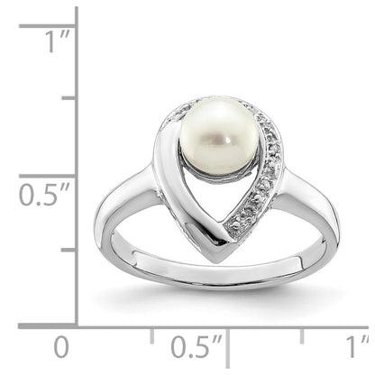 Sterling Silver Rhodium Plated Diamond And Fw Cultured Pearl Ring