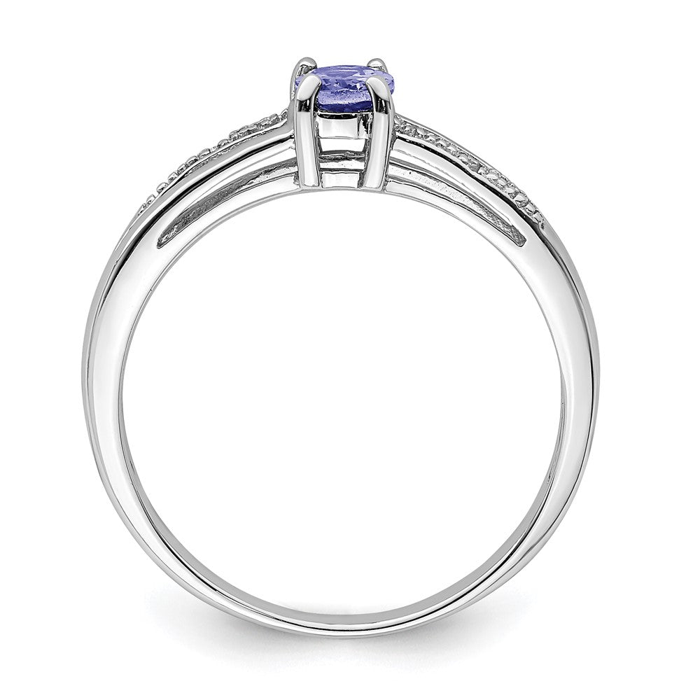 Sterling Silver Rhodium Plated Diamond And Tanzanite Ring