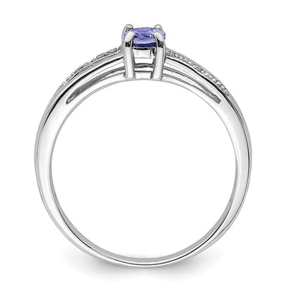 Sterling Silver Rhodium Plated Diamond And Tanzanite Ring