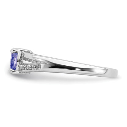 Sterling Silver Rhodium Plated Diamond And Tanzanite Ring