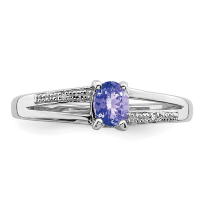 Sterling Silver Rhodium Plated Diamond And Tanzanite Ring