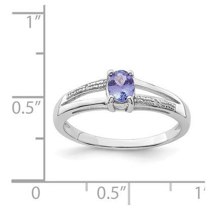 Sterling Silver Rhodium Plated Diamond And Tanzanite Ring