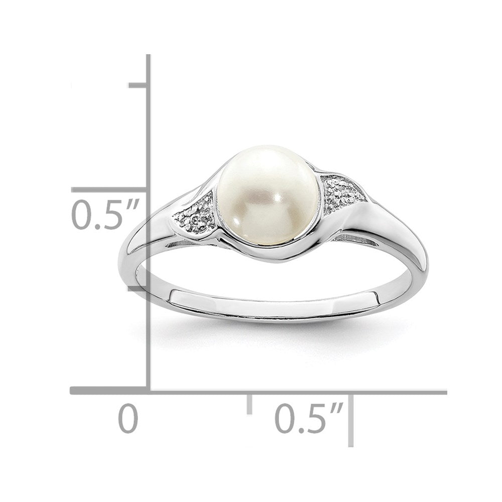 Sterling Silver Rhodium Plated Diamond And Fw Cultured Pearl Ring