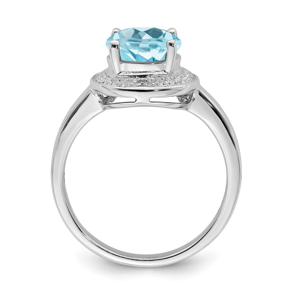 Sterling Silver Rhodium Plated Diamond & Light Swiss Blue Topaz Ring (Size 8 Only)