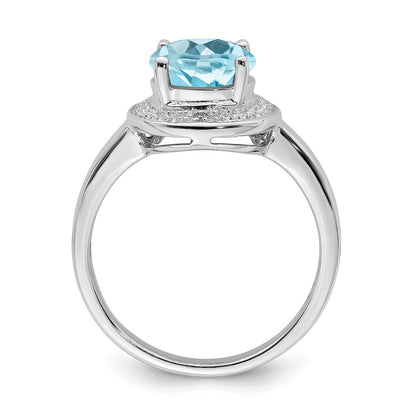 Sterling Silver Rhodium Plated Diamond & Light Swiss Blue Topaz Ring (Size 8 Only)