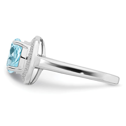 Sterling Silver Rhodium Plated Diamond & Light Swiss Blue Topaz Ring (Size 8 Only)