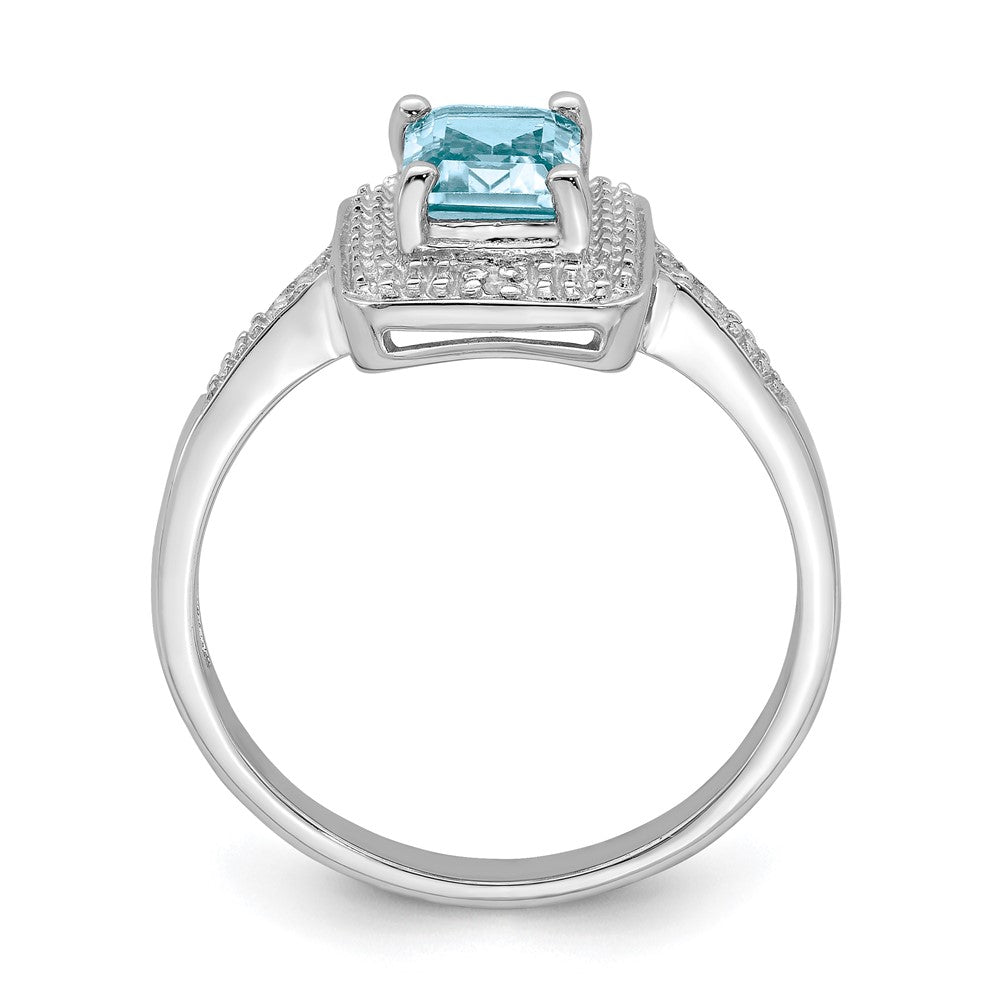 Sterling Silver Rhodium Plated Diamond & Light Swiss Blue Topaz Ring (Size 9 Only)