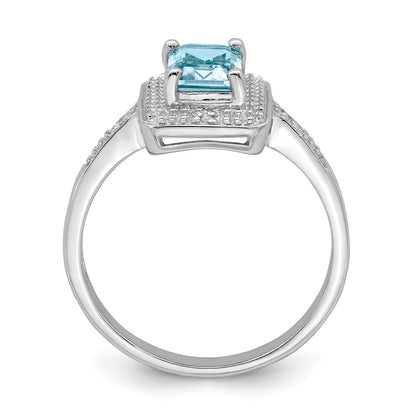 Sterling Silver Rhodium Plated Diamond & Light Swiss Blue Topaz Ring (Size 9 Only)