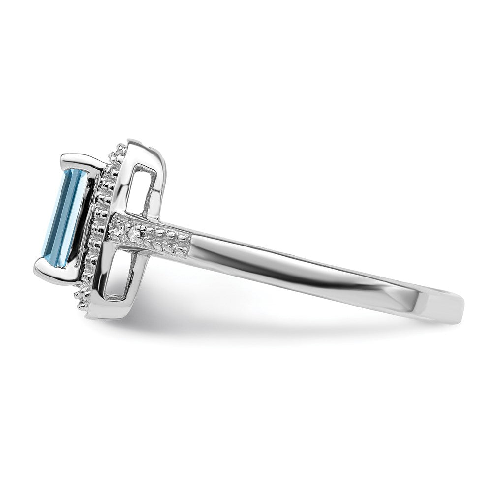 Sterling Silver Rhodium Plated Diamond & Light Swiss Blue Topaz Ring (Size 9 Only)