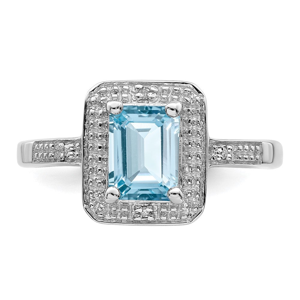 Sterling Silver Rhodium Plated Diamond & Light Swiss Blue Topaz Ring (Size 9 Only)