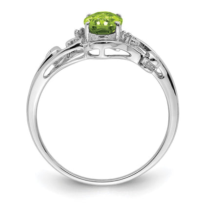 Sterling Silver Rhodium Plated Diamond And Peridot Oval Ring