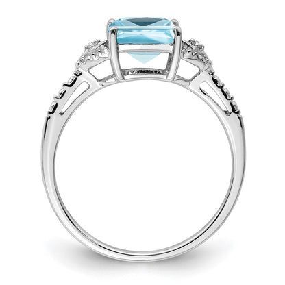 Sterling Silver Rhodium Plated Diamond And Sky Blue Topaz Ring