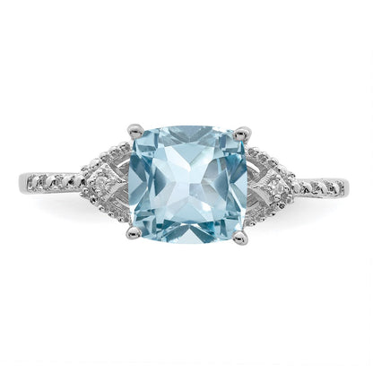 Sterling Silver Rhodium Plated Diamond And Sky Blue Topaz Ring