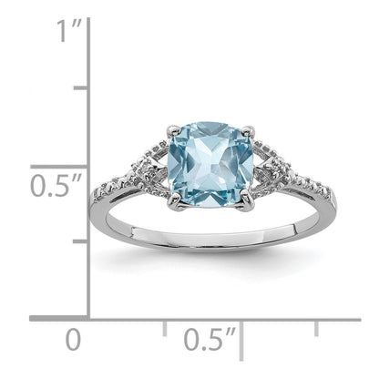 Sterling Silver Rhodium Plated Diamond And Sky Blue Topaz Ring