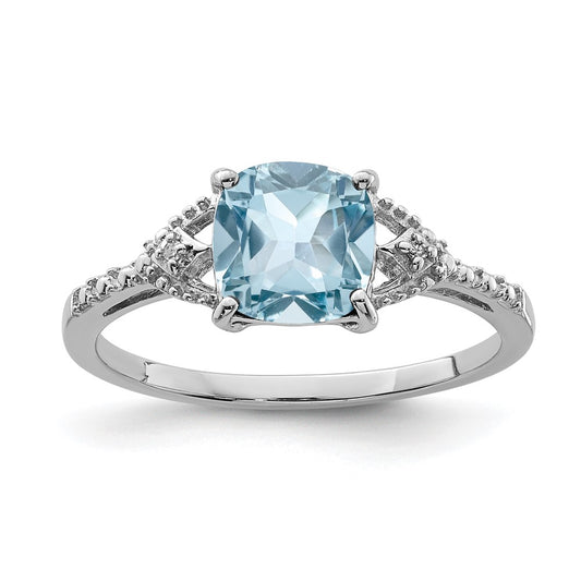 Sterling Silver Rhodium Plated Diamond And Sky Blue Topaz Ring