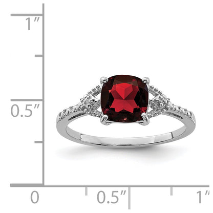 Sterling Silver Rhodium Plated Diamond And Garnet Ring