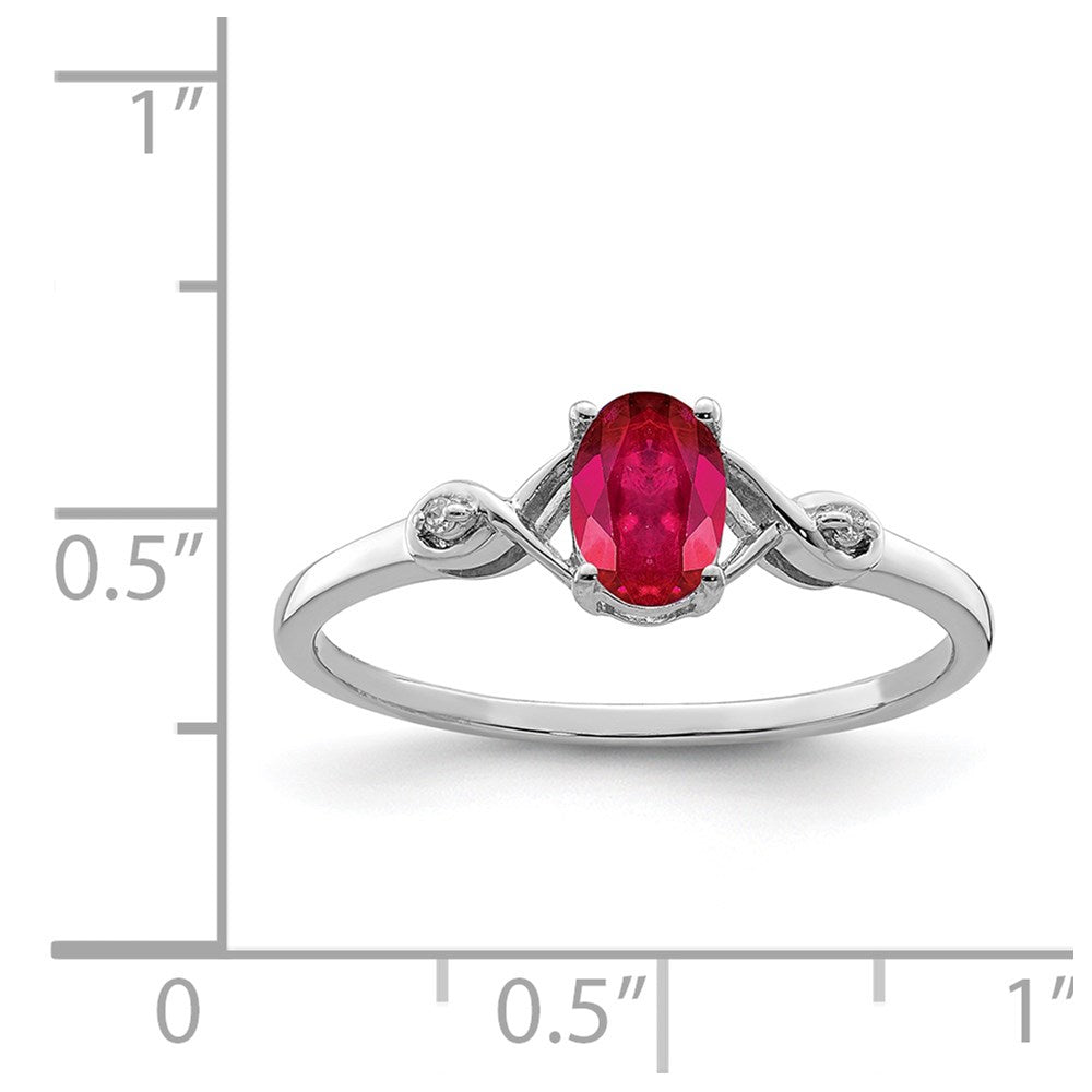 Sterling Silver Rhodium Plated Diamond And Oval Ruby Ring