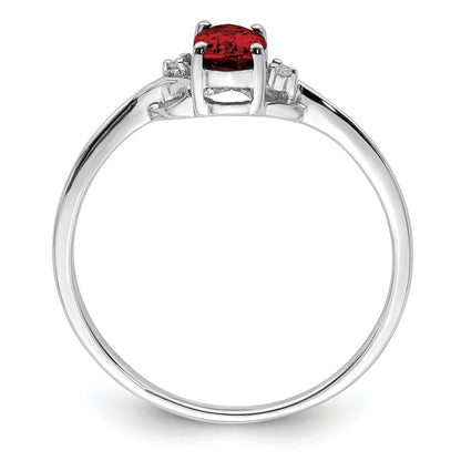 Sterling Silver Rhodium Plated Diamond And Garnet Oval Ring