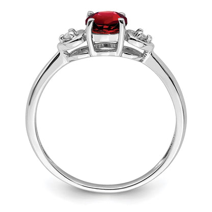 Sterling Silver Rhodium Plated Diamond And Garnet Ring