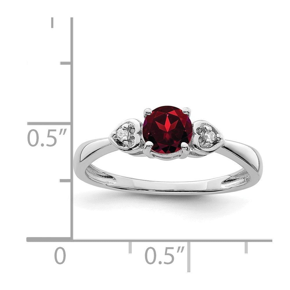Sterling Silver Rhodium Plated Diamond And Garnet Ring