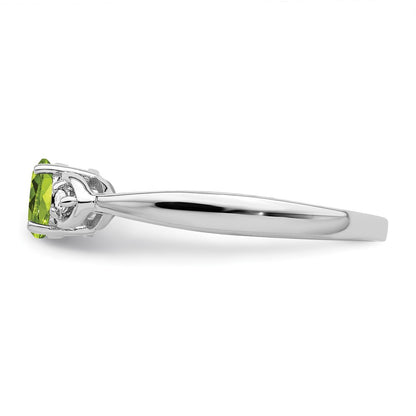 Sterling Silver Rhodium Plated Diamond And Peridot Round Ring