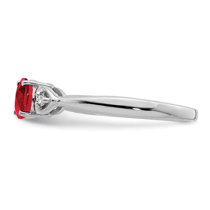 Sterling Silver Rhodium Plated Diamond And Ruby Ring