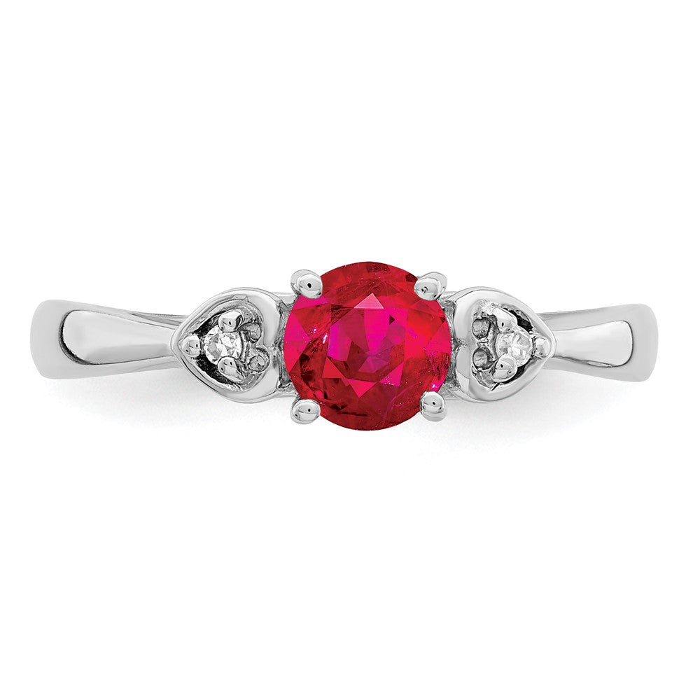 Sterling Silver Rhodium Plated Diamond And Ruby Ring