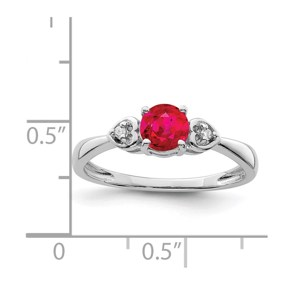 Sterling Silver Rhodium Plated Diamond And Ruby Ring