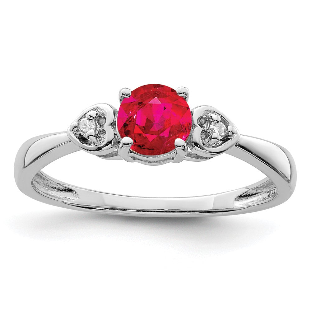 Sterling Silver Rhodium Plated Diamond And Ruby Ring