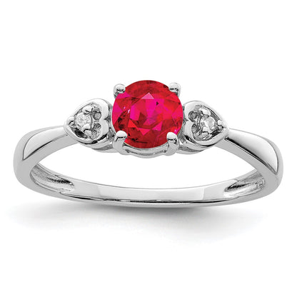 Sterling Silver Rhodium Plated Diamond And Ruby Ring