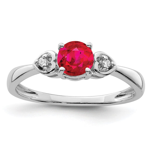Sterling Silver Rhodium Plated Diamond And Ruby Ring