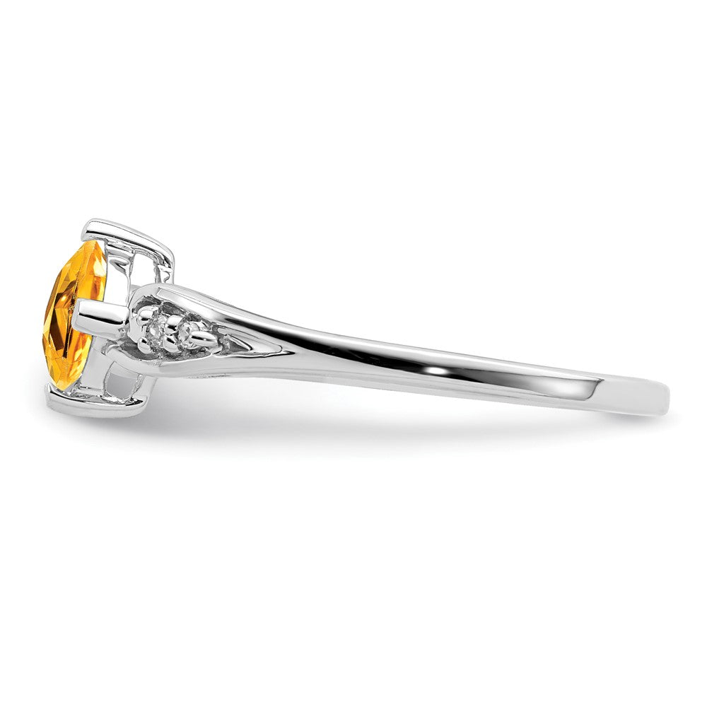 Sterling Silver Rhodium Plated Diamond And Citrine Cushion Ring