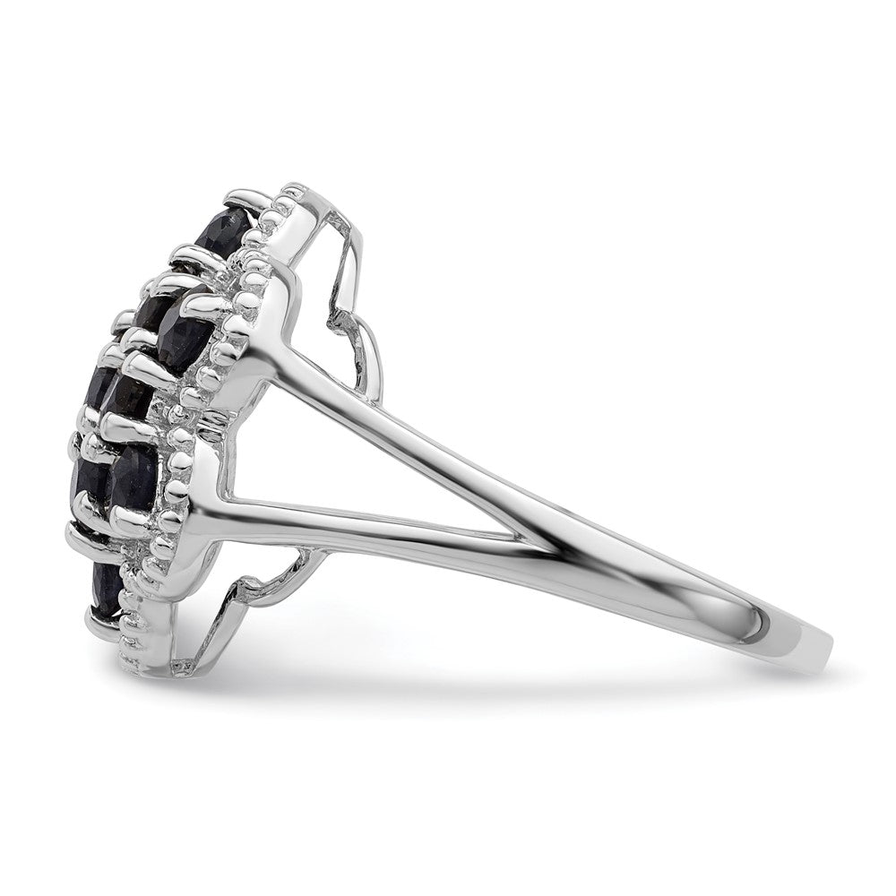 Sterling Silver Rhodium Plated Sapphire Flower Ring (Size 9 Only)