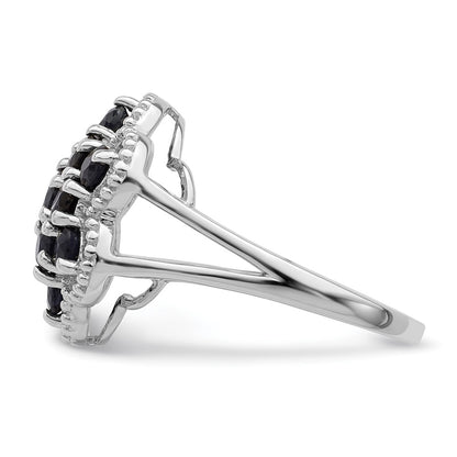 Sterling Silver Rhodium Plated Sapphire Flower Ring (Size 9 Only)