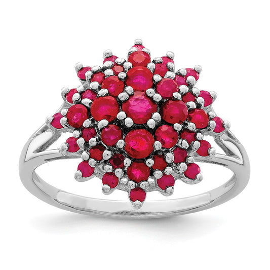 Sterling Silver Rhodium Plated Ruby Ring