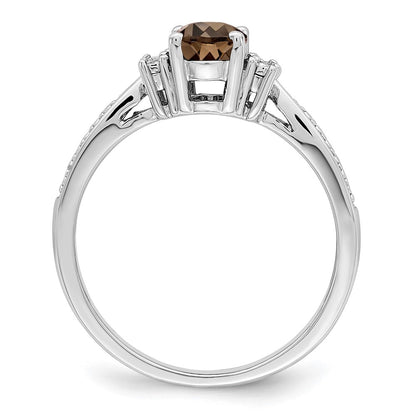 Sterling Silver Rhodium Diamond & Smoky Quartz Ring