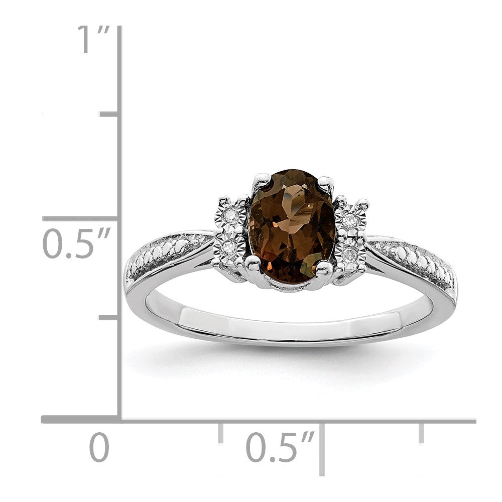 Sterling Silver Rhodium Diamond & Smoky Quartz Ring