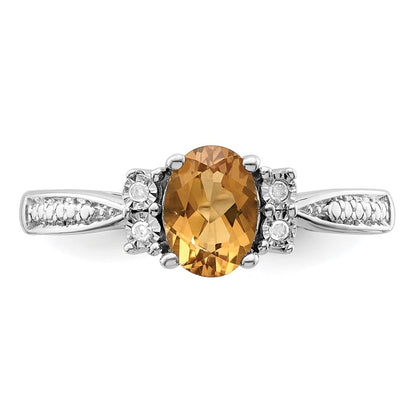 Sterling Silver Rhodium Diamond & Whiskey Quartz Ring