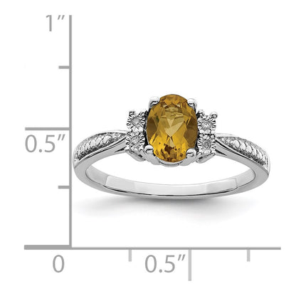 Sterling Silver Rhodium Diamond & Whiskey Quartz Ring