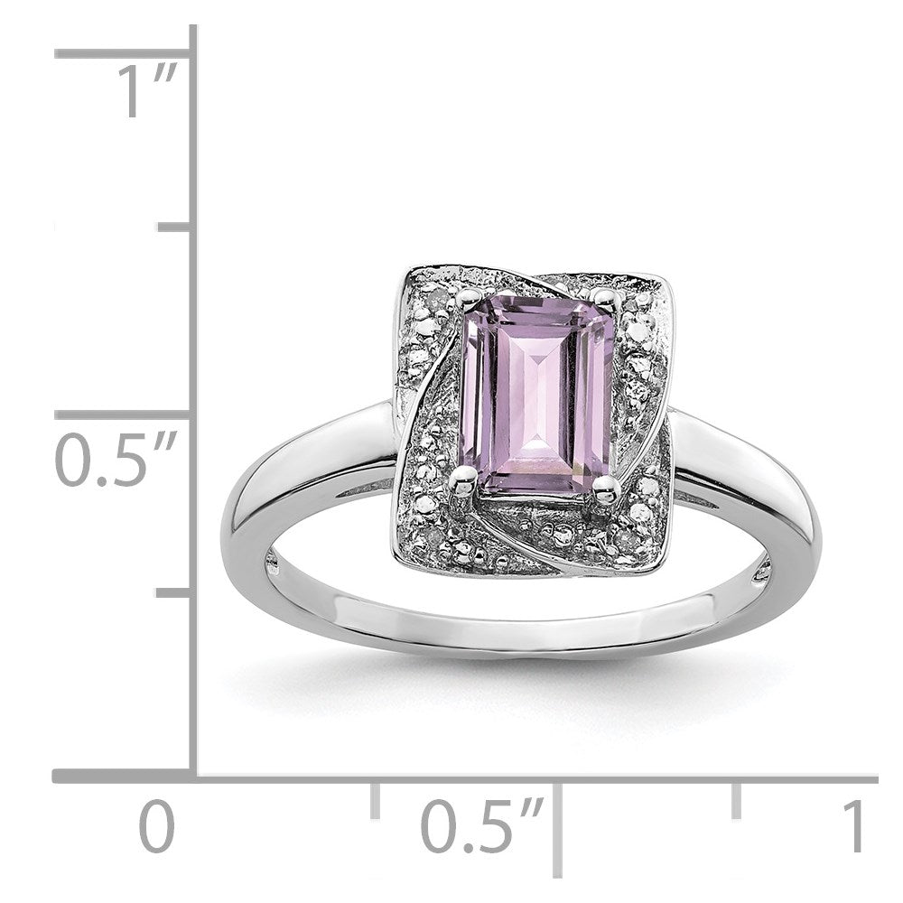 Sterling Silver Rhodium Diamond & Pink Quartz Ring