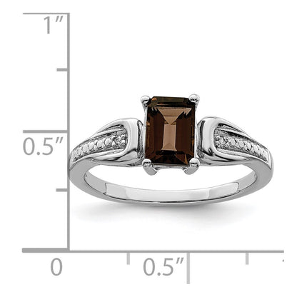 Sterling Silver Rhodium Diamond & Smoky Quartz Ring