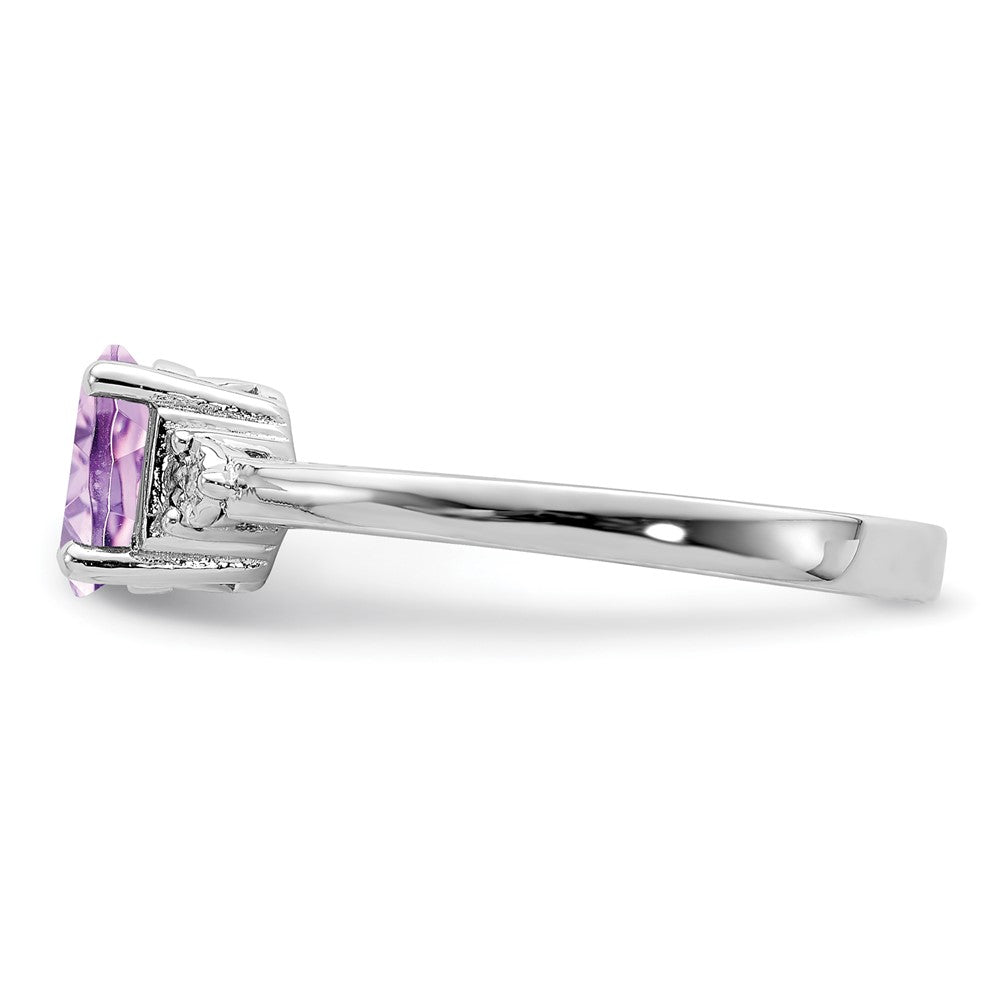 Sterling Silver Rhodium Diamond & Rose De France Ring